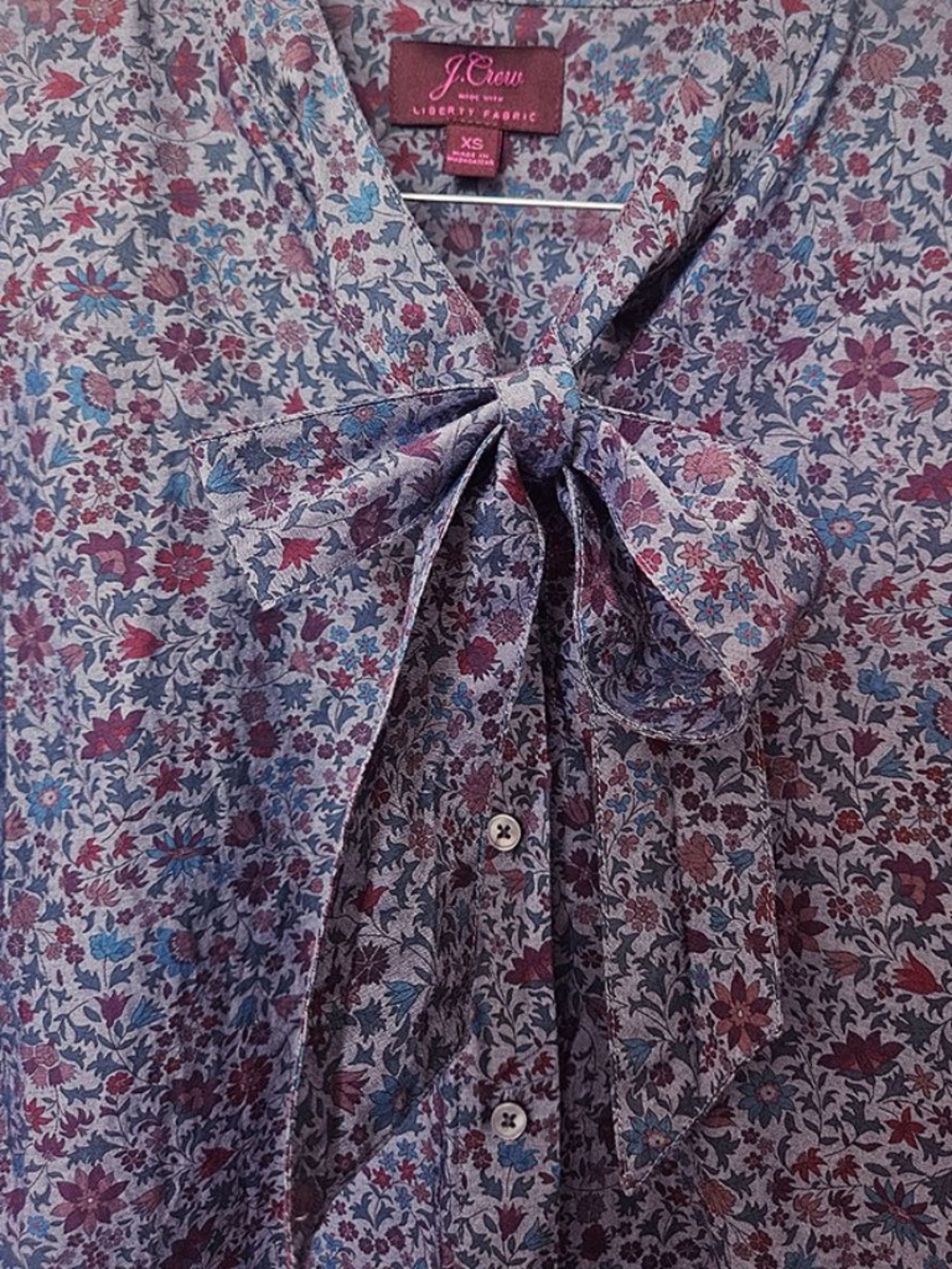 J.Crew x Liberty London Tie-Neck Blouse in "Colombo Chambray" Size XS